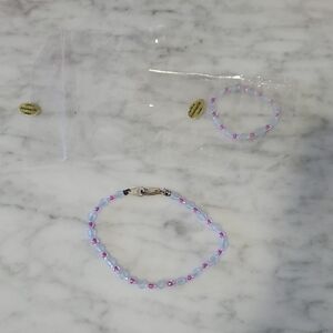 Rare Vintage American Girl Pink and Blue Beaded Necklace And Bracelet Or Anklet